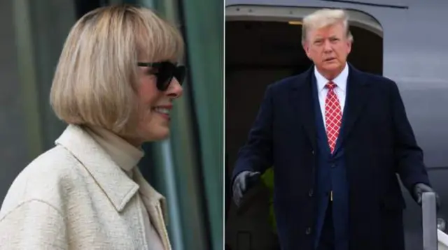 Montagem com fotosrealsbet funcionaElizabeth Jean Carroll e Donald Trump