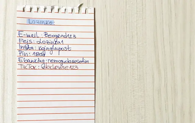 List papira sa napisanim lošim lozinkama