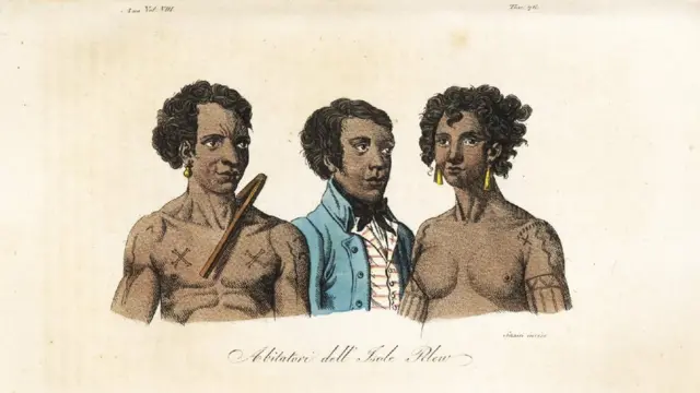 Natives of the island of Palau, including the tattooed King Abba-Thulle, from an 1844 engraving (Credit: Florilegius/Alamy)