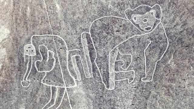 Geoglifo de mono y una figura humano.