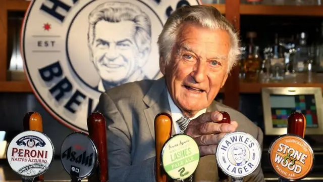 Bob Hawke pours Hawke's Lager at the launch of Hawke's Lager at The Clock Hotel on April 6, 2017 in Sydney, Australia.