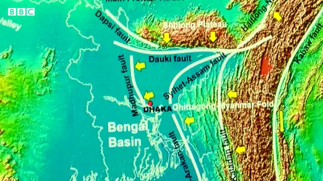 বাংলাদেশের ভেতর দিয়ে গিয়েছে বেশ কিছু ভূমিকম্পের চ্যুতিরেখা 