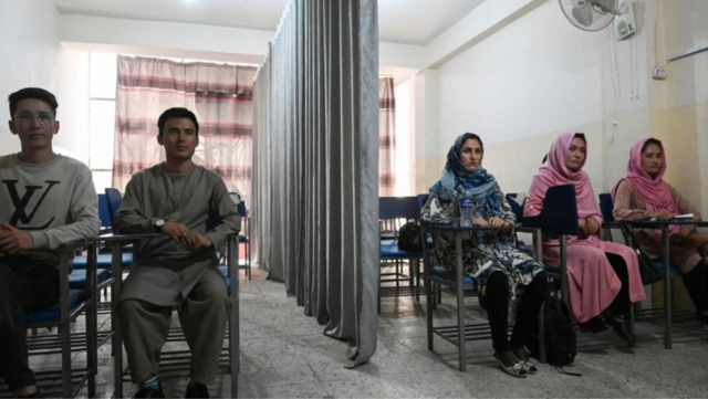 دانشگاه‌ها در ابتدا پرده میان دانشجویان دختر و پسر  را برای رعایت قوانین طالبان در مورد تفکیک جنسیتی نصب کردند