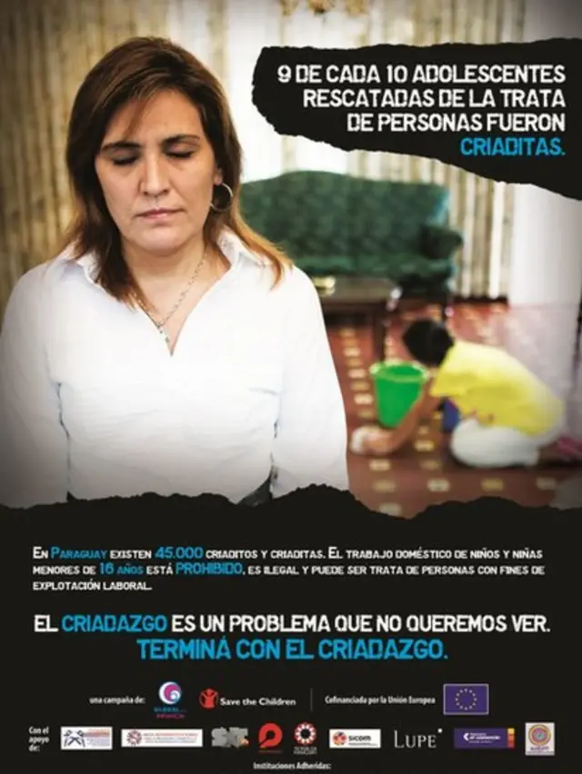 Afiche de una campaña de Global Infancia contra el criadazgo.