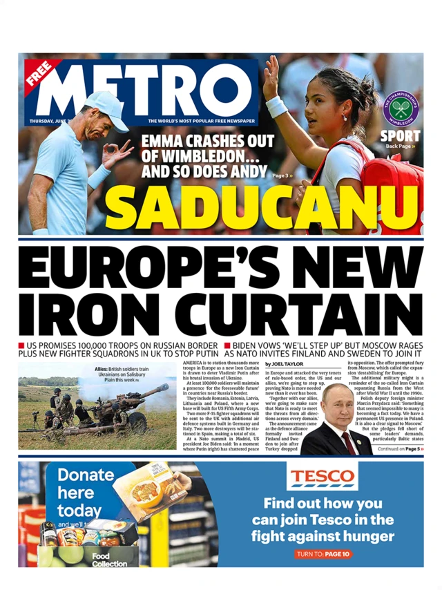 Metro front page