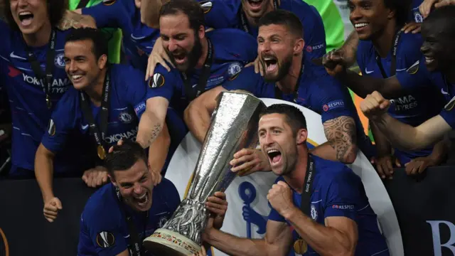 UEFA Avropa liqasının finalının qalibi Chelsea futbol komandası qələbəni qeyd edir, 29 may 2019-cu il