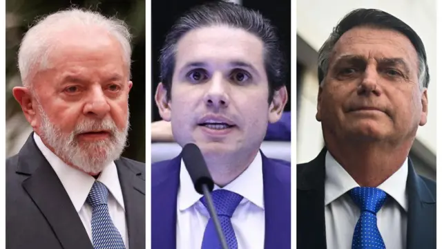 Montagem de fotos com Motta entre Lula e Bolsonaro