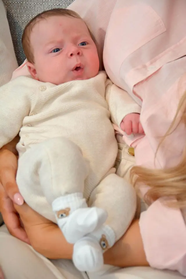 Portrait of baby boy Hugo who is now 10 weeks old