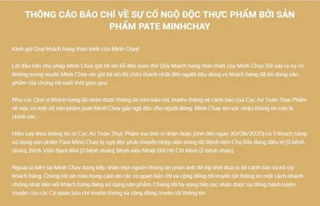 Trang web Minhchay.com đưa ra thông báo về vụ ngộ độc.