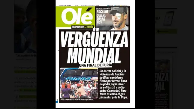 Tapa del diario argentino Olé