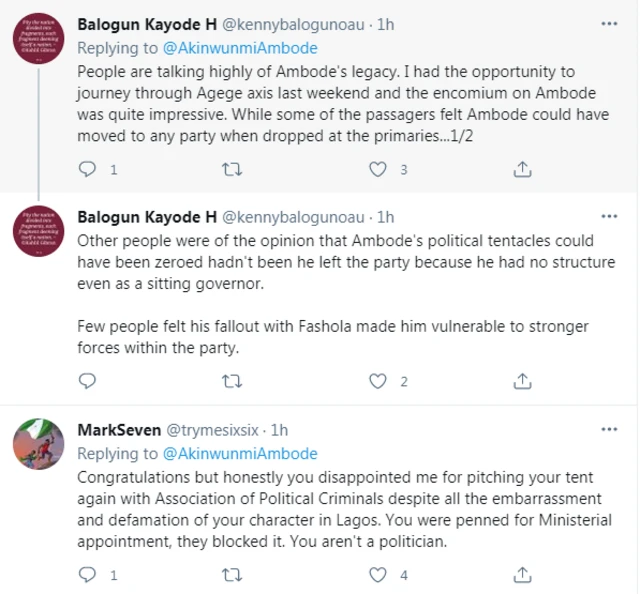 Reaction wey follow Akinwunmi Ambode tweets
