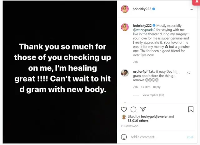 Ọrọ ti Bobrisky sọ soju opo Instagram rẹ