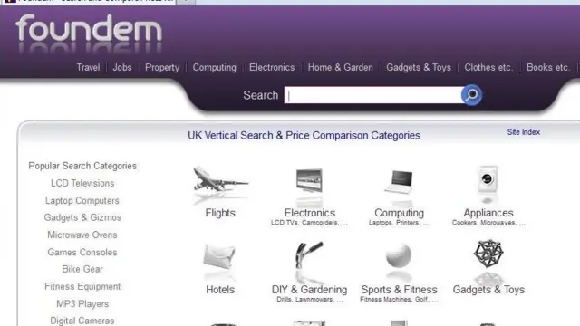 A screenshot of Foundem, a price comparison website