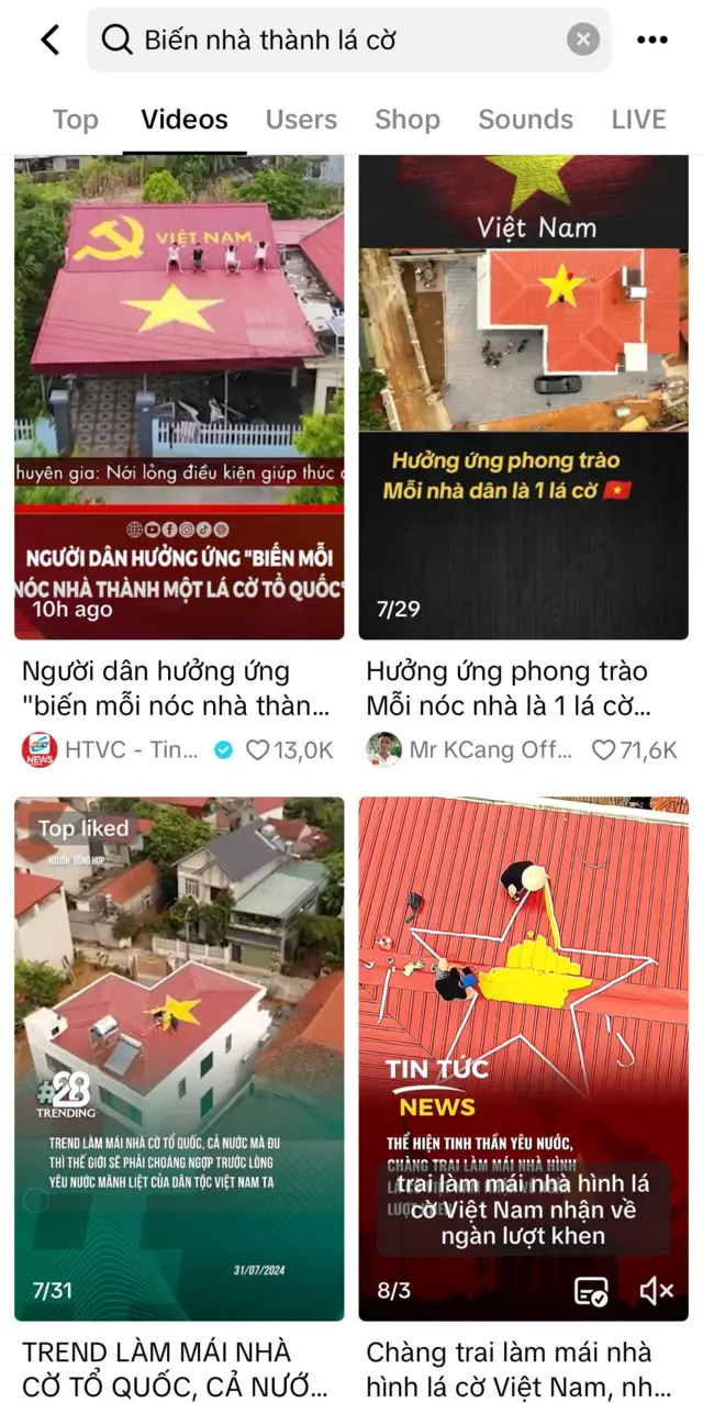 Hàng loạt video trên TikTok được đăng tải với nội dung vẽ quốc kỳ trên mái nhà