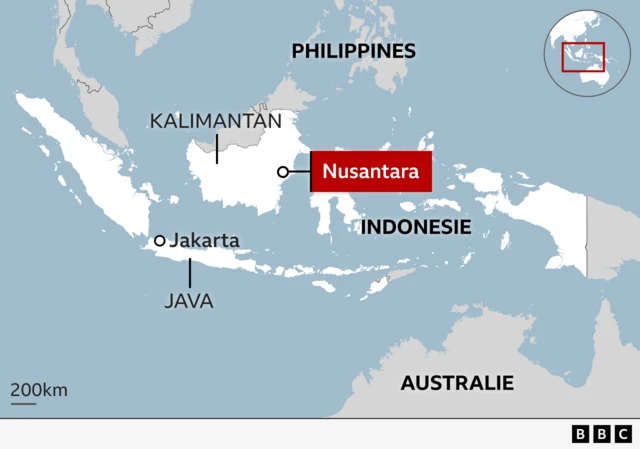 Carte de l'Indonésie, avec Nusantara et Jakarta