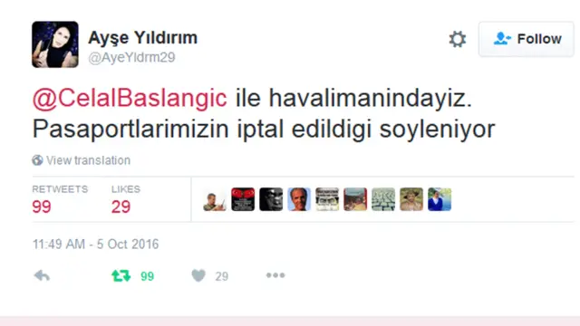 Ayşe Yıldırım'ın Twitter mesajı