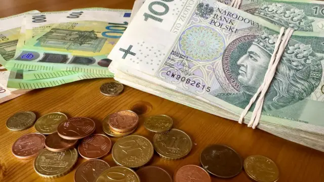 Banknoty i monety euro i złotówek leżą na stole