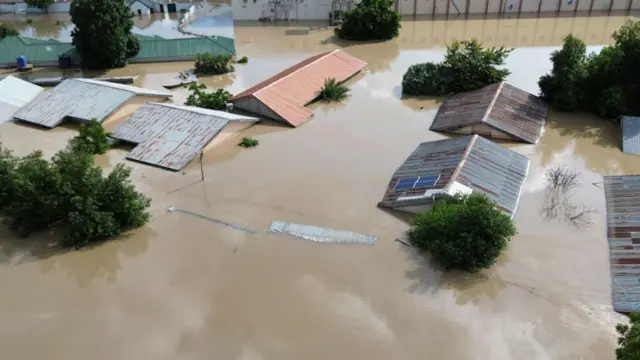 Houses dey under water for Maiduguri, Borno state, Northeast Nigeria for September, 2024