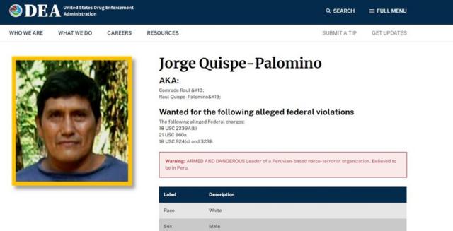 Captura de pantalla del perfil de Jorge Quispe-Palomino de la DEA.