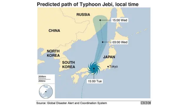 તોફાનનો માર્ગ દર્શાવતો નકશો.