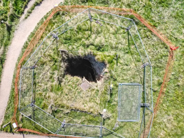 Sinkhole on South West Coast Path near Leasfoot Beach, Thurlestone Golf Club, Devon, opened up April 2025