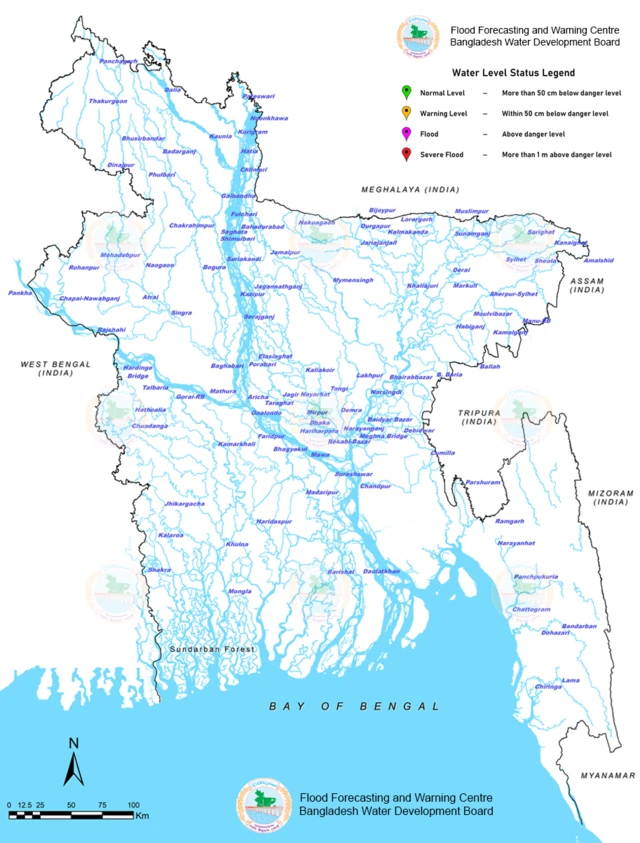 নীলফামারী জেলার ডালিয়া পয়েন্টে হলুদ সতর্কতা সংকেত দেখিয়েছে বাংলাদেশের বন্যা পূর্বাভাস ও সতর্কীকরণ কেন্দ্র।