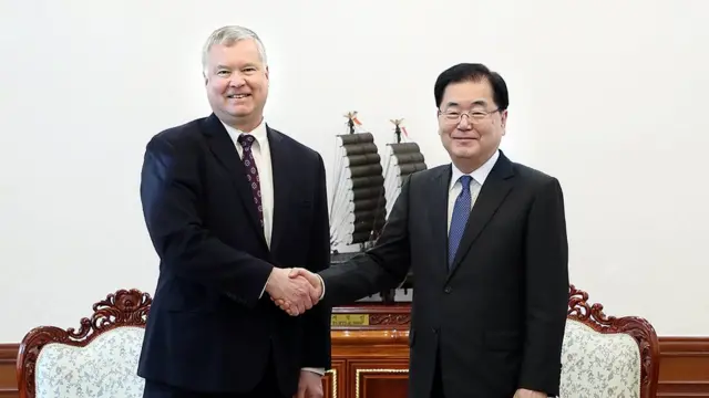 정의용 실장과 스티브비건 미국 대북특별대표