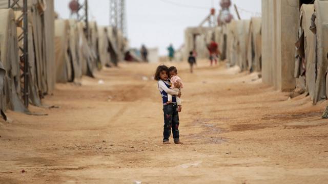 Syrian refugee children in a refugee camp for the internally displaced persons in Jrzinaz area, southern countryside of Idlib, Syria