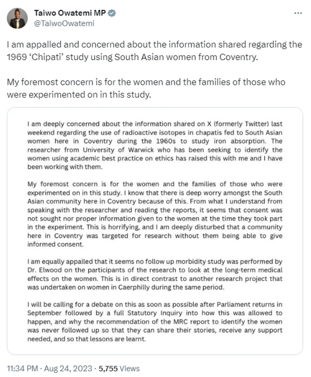 ਕੋਵੇਂਟਰੀ ਤੋਂ ਐਮਪੀ ਤਾਈਵੋ ਓਵਾਟਮੀ