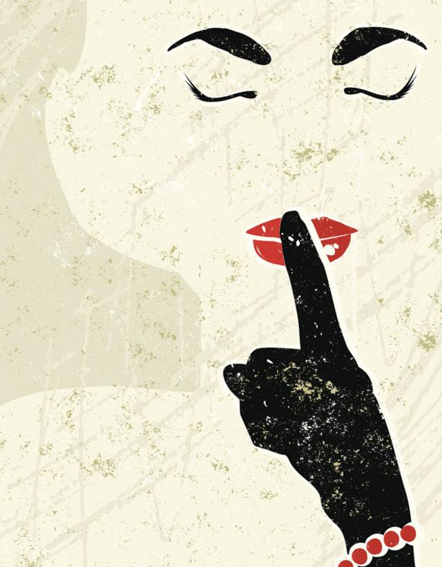 dibujo de mujer con dedo en los labios