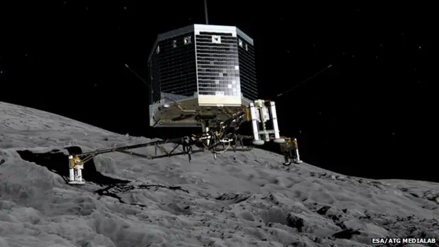 Philae'nin 67P/Churyumov-Gerasimenko kuyruklu yıldızına inişinin ressam tarafından çizimi