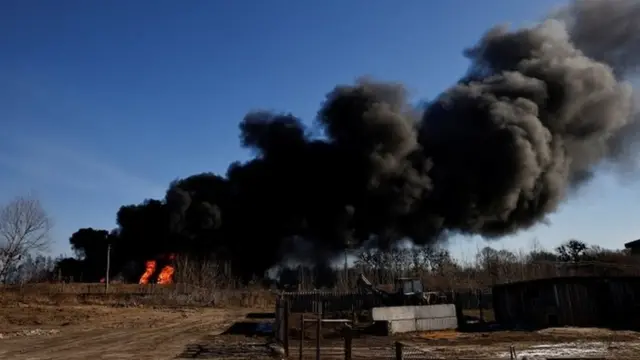 ကိယက်ဗ်တောင်ပိုင်းက လက်နက်တိုက် မီးလောင်ခဲ့