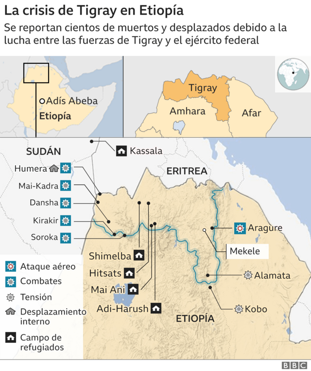 Mapa conflicto en Etiopía