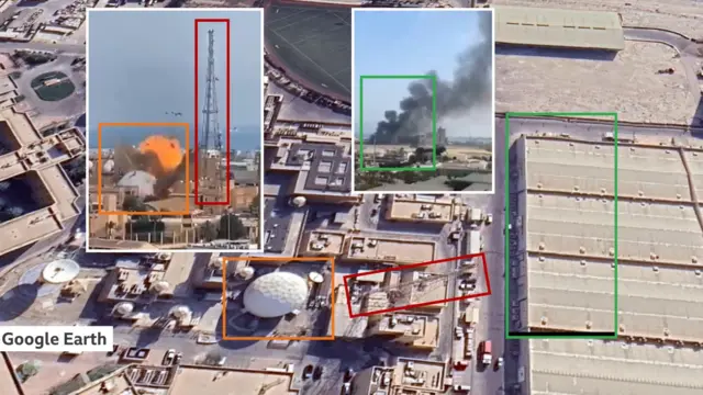 تطبیق ویدیوی برخورد پهپاد با ریدوم در پایگاه NSA با تصاویر ماهواره‌ای 