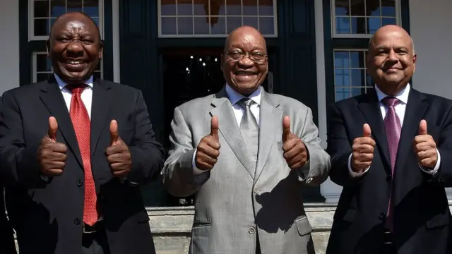 Cyril Ramaphosa, Jacob Zuma na Pravin Gordhan wakati wa siku ya kusomwa bajeti mwezi uliopita