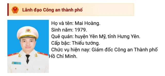 Trang thông tin Công an TP HCM đã cập nhật chức vụ mới của Thiếu tướng Mai Hoàng Trang thông tin Công an TP HCM đã cập nhật chức vụ mới của Thiếu tướng Mai Hoàng