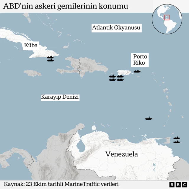 ABD gemilerinin konumunu gösteren harita