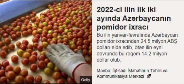 2022-ci ilin ilk iki ayında Azərbaycanın pomidor ixracı