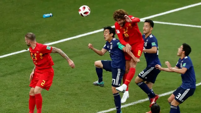 July 2, 2018 Belgium"s Marouane Fellaini scores their second goal