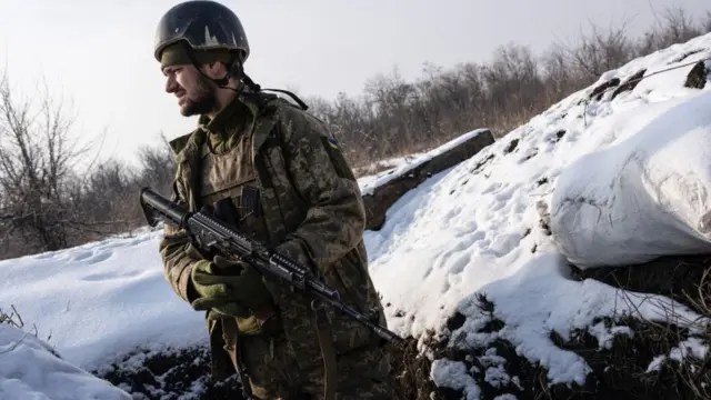 A Ukrainian soldier on patrol