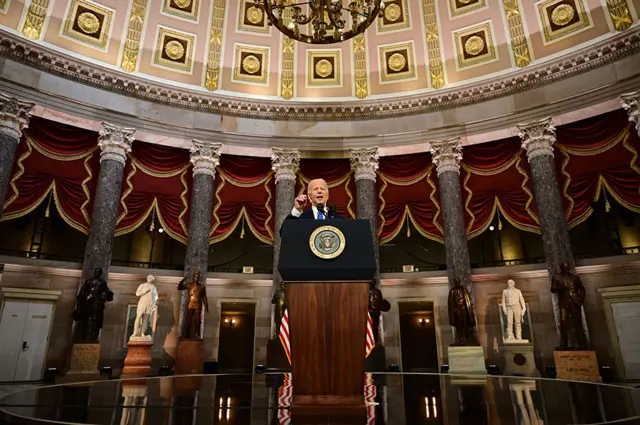 US President Joe Biden speaking in the Capitol building