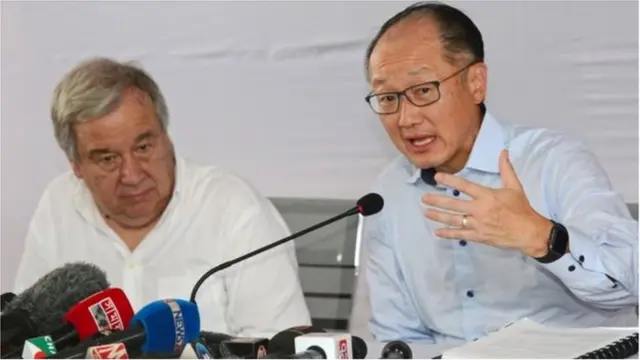 ကုလသမဂ္ဂ အတွင်းရေး မှူးချုပ် António Guterres နဲ့ ကမ္ဘာ့ဘဏ်ဥက္ကဋ္ဌ Jim Young Kim