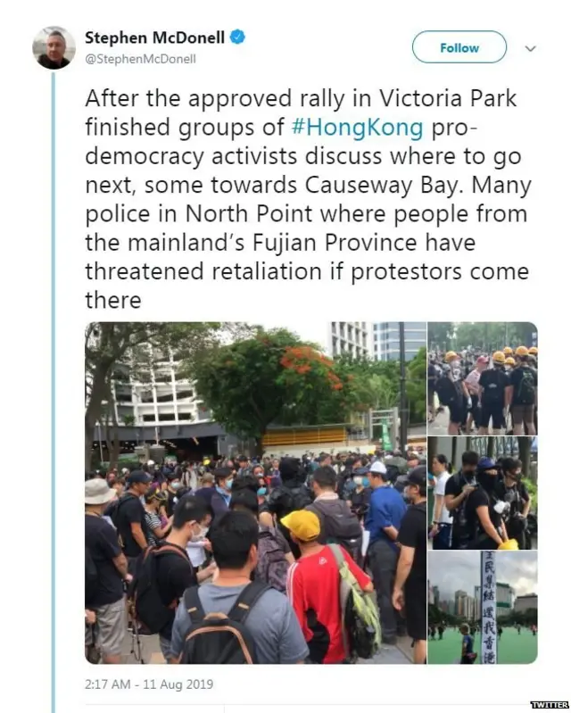 हाँगकाँग आंदोलनाविषयी ट्वीट