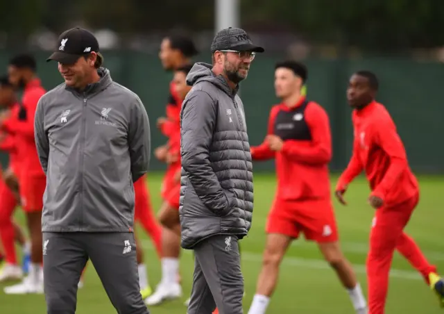 Jurgen Klopp en una entrenamiento de Liverpool.