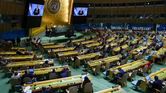 Foto of di 76th Session of di United Nations General Assembly remotely on September 21, 2021 for New York City