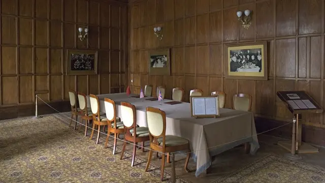 Le hall de l'hôtel Livadia où s'était déroulée la conférence de Yalta.