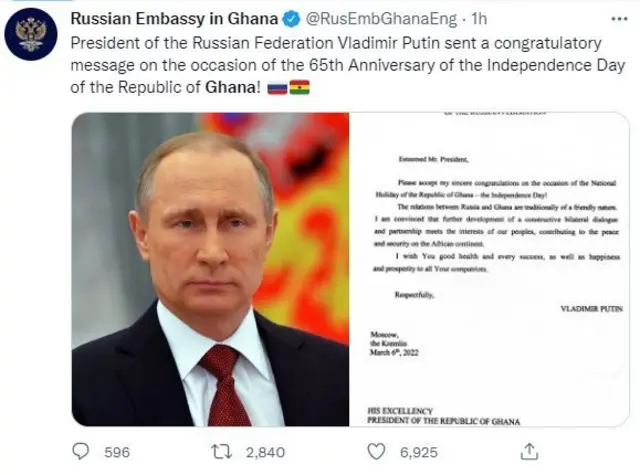 Ghana Independence Day 2022: Russia congratulate Ghana on 65th Independence Day