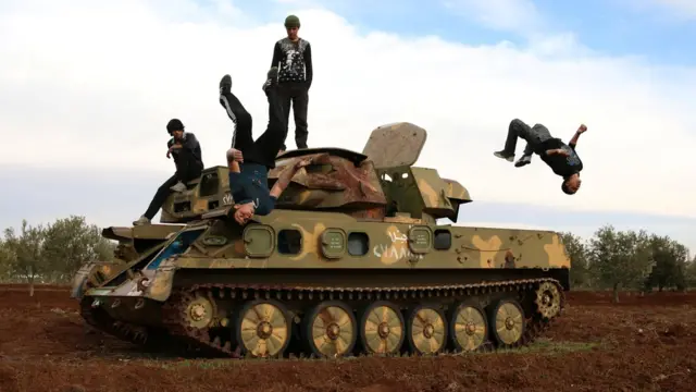 پارکور در شهر انخل در جنوب سوریه