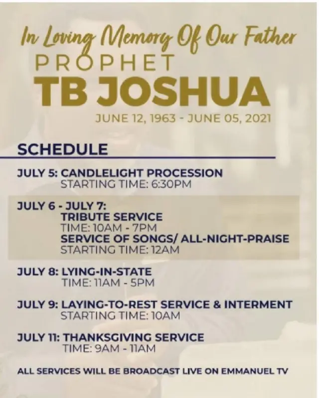 Ilana isinku Oloogbe TB Joshua