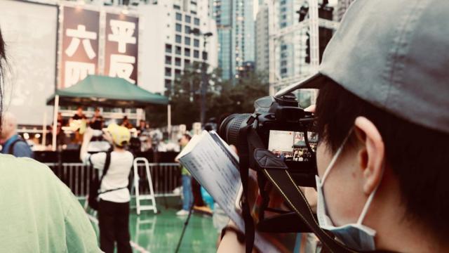 王牧之在香港"六四"30周年纪念活动上。